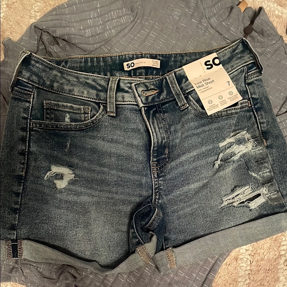SO Blue Jean Shorts with Distressed Frayed Hem